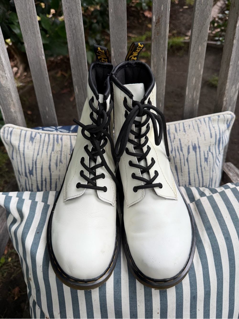 Dr. Martens White Leather Lace-Up Combat Boots - Men